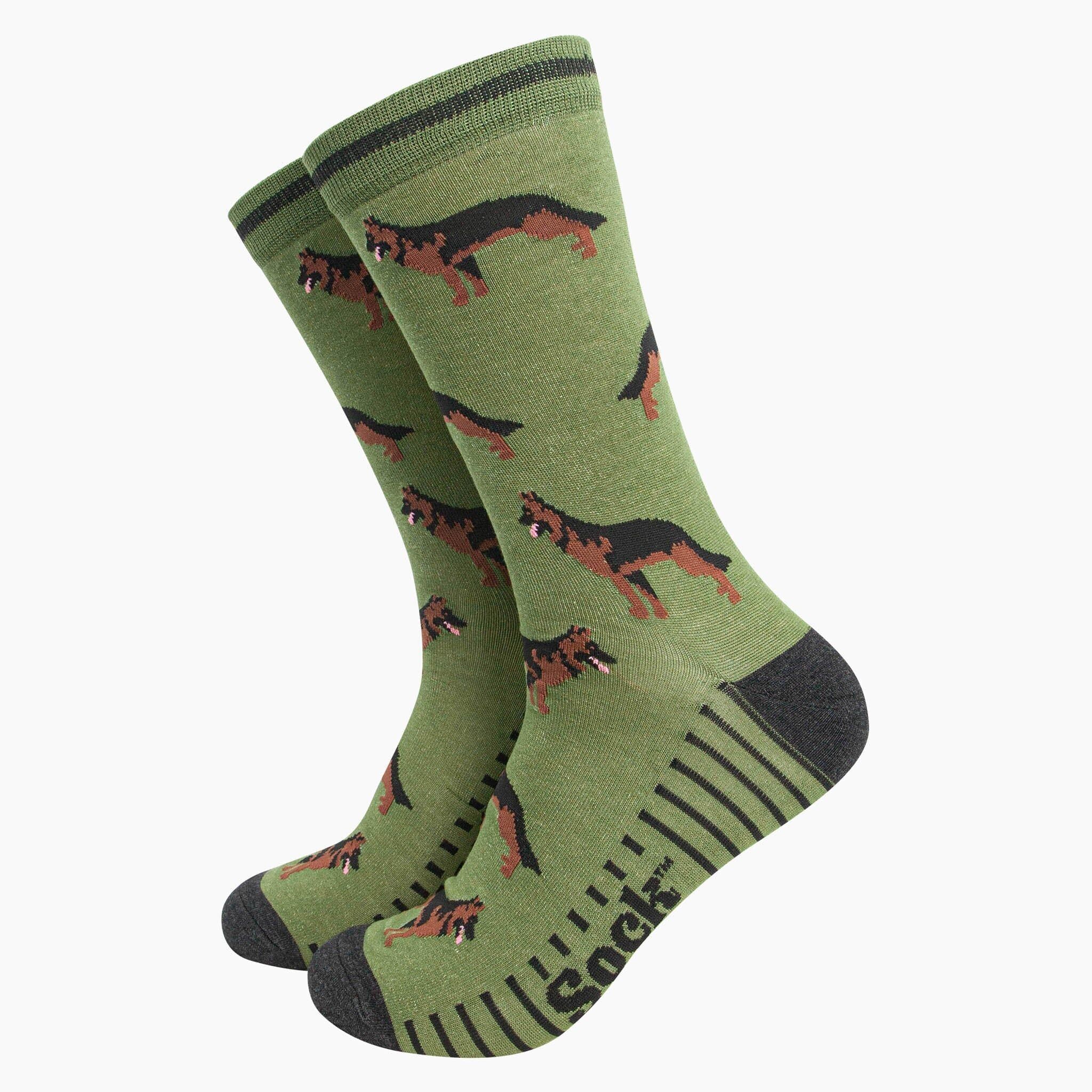 Men's Bamboo Socks - Green, Alsatian German Shepherd