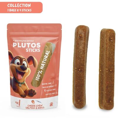 Friandises dentaires naturelles pour chiens, bâtonnets à mâcher PLUTOS au fromage et au saumon (4)