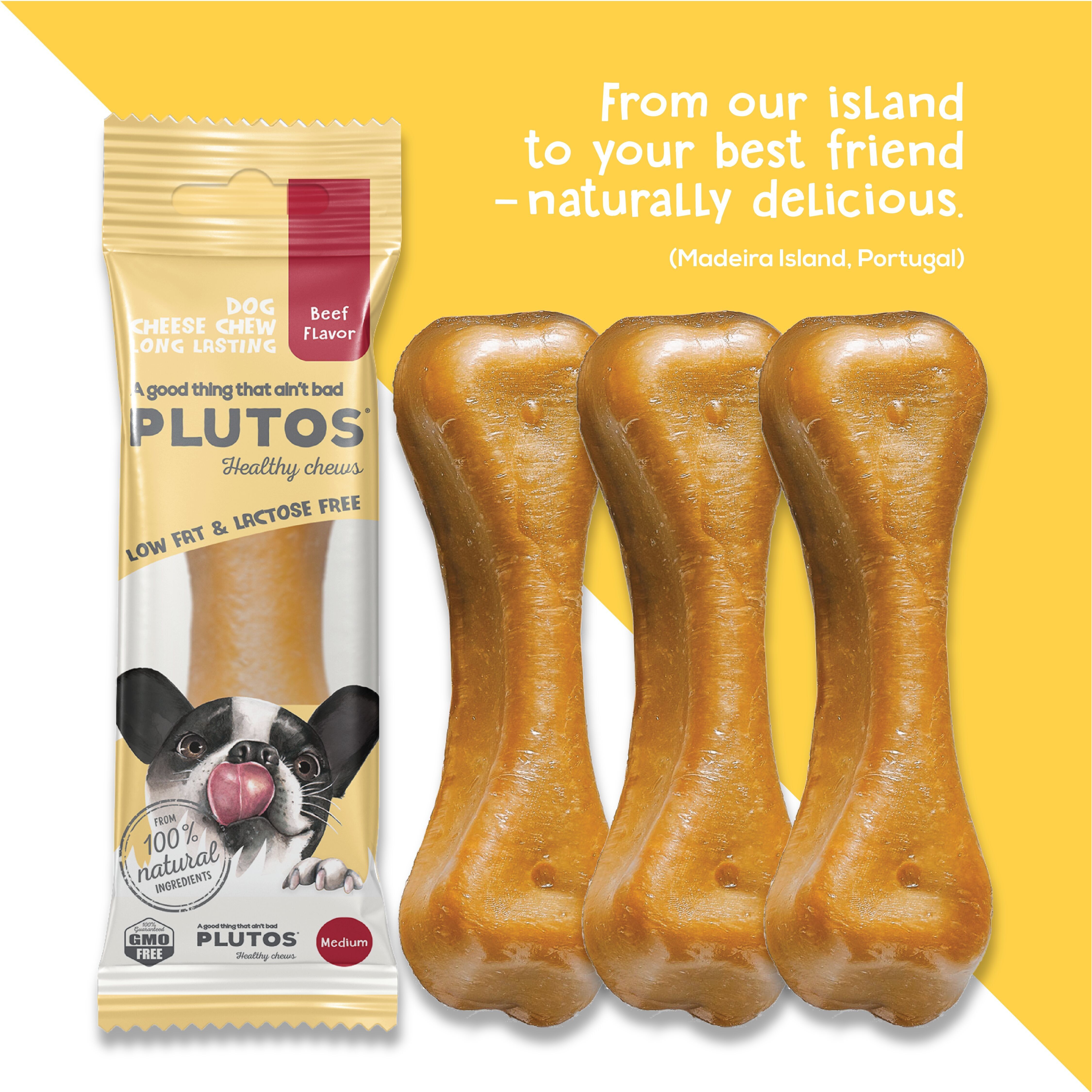 Natürliche Zahnpflege-Kausnacks für Hunde, PLUTOS Käse & Rindfleisch MEDIUM