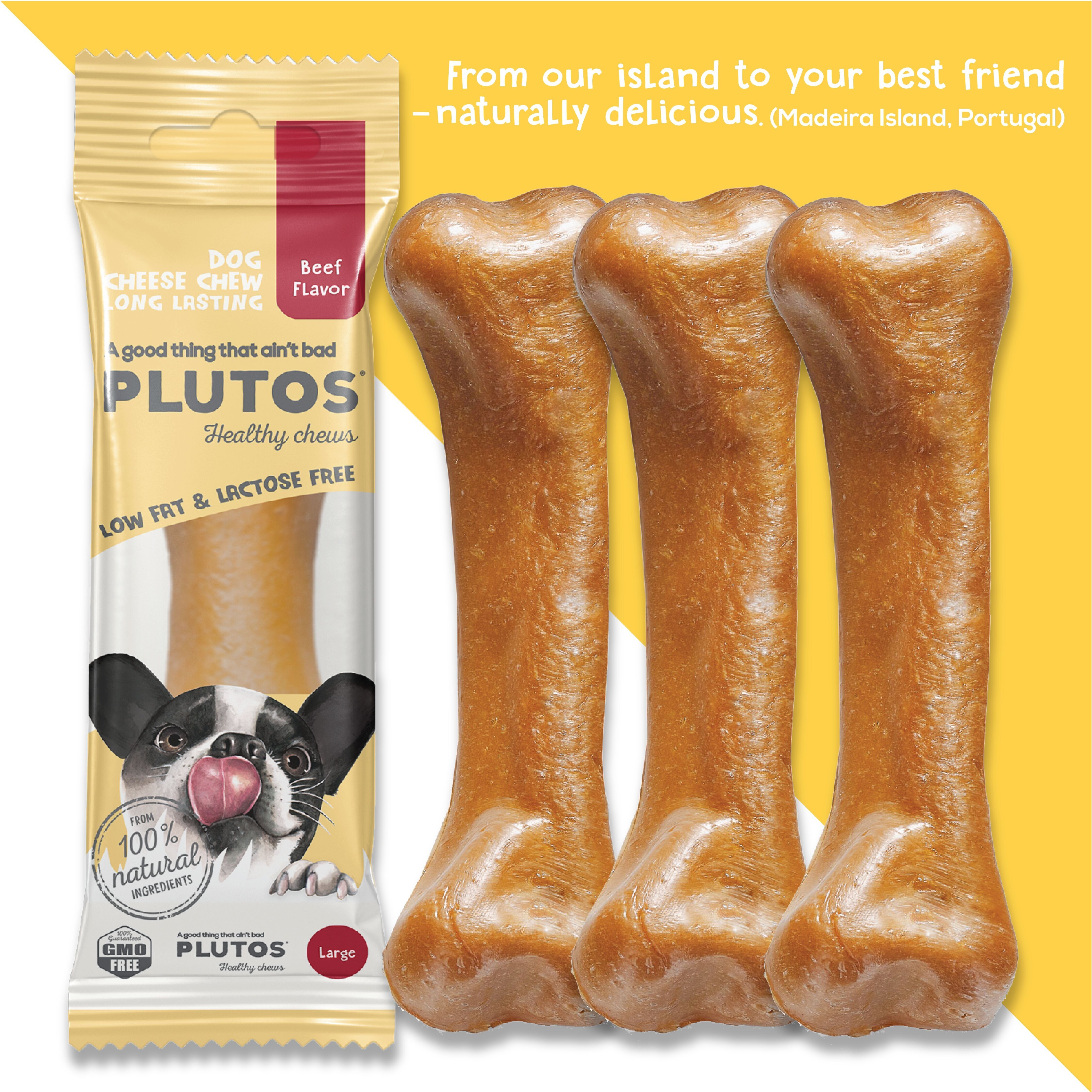 Natürliche Zahnpflege-Kausnacks für Hunde, PLUTOS Käse & Rindfleisch GROSS