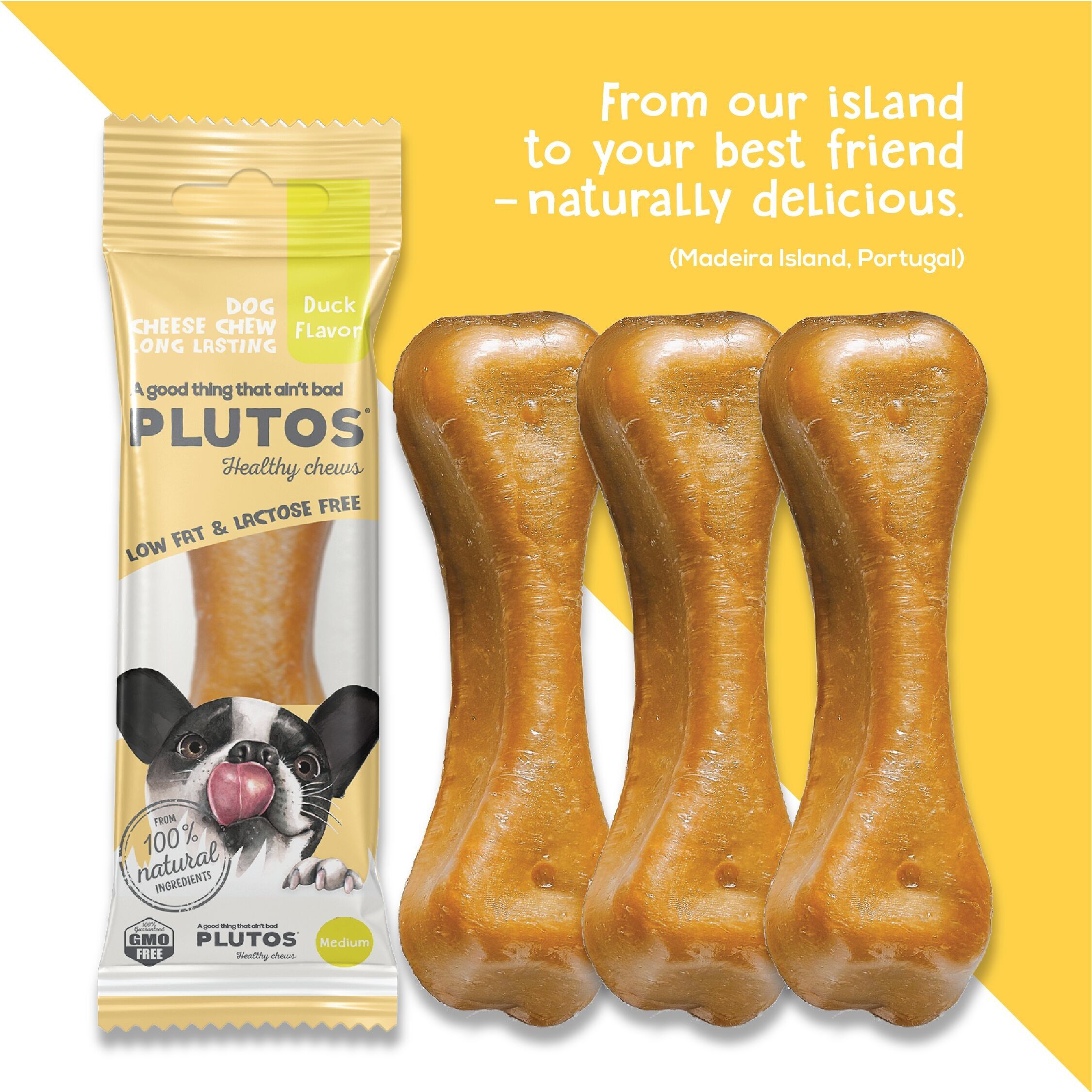Dog Natural Dental chews, PLUTOS Cheese & Duck - MEDIUM