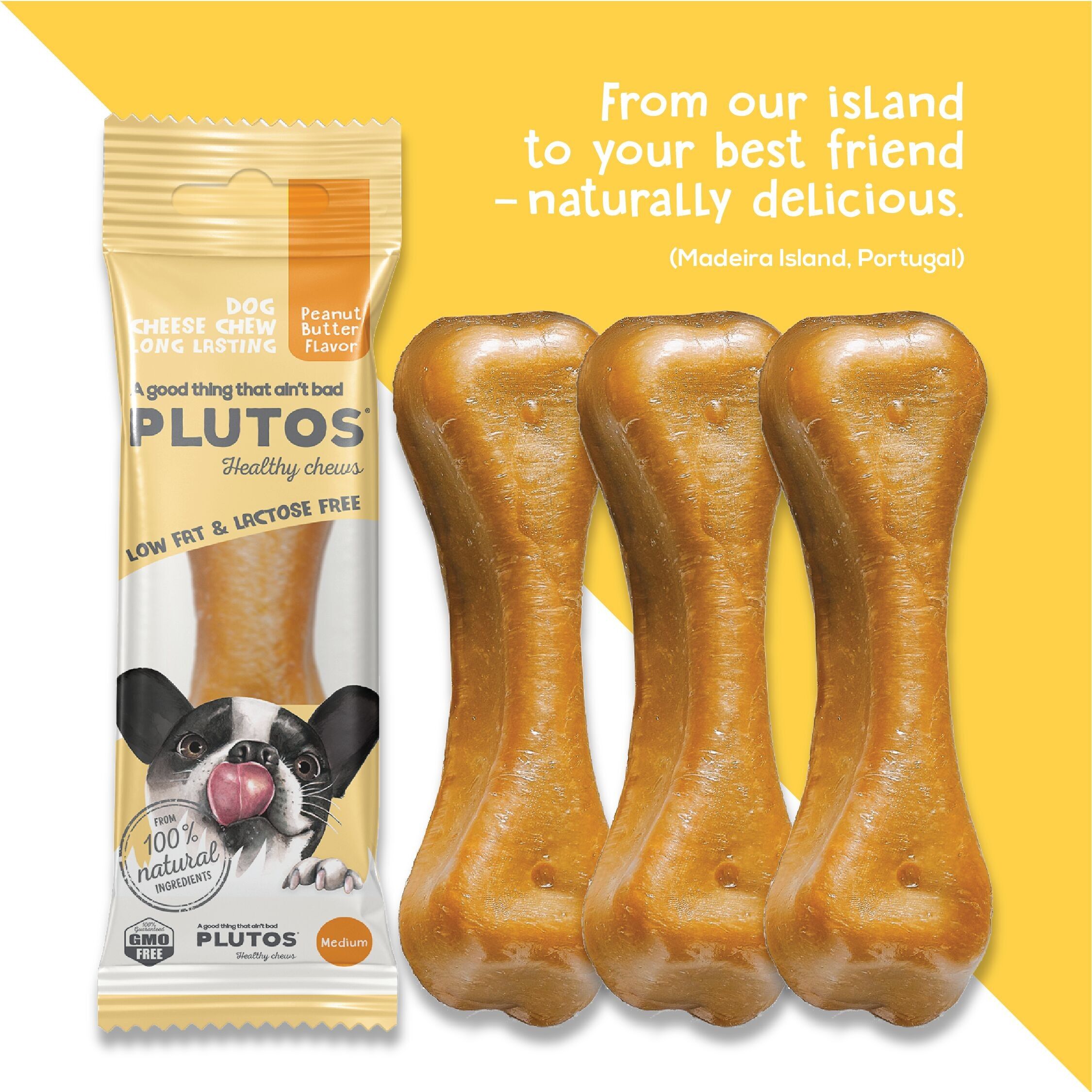 Dog Natural Dental chews,  PLUTOS Cheese & Peanut Butter - MEDIUM