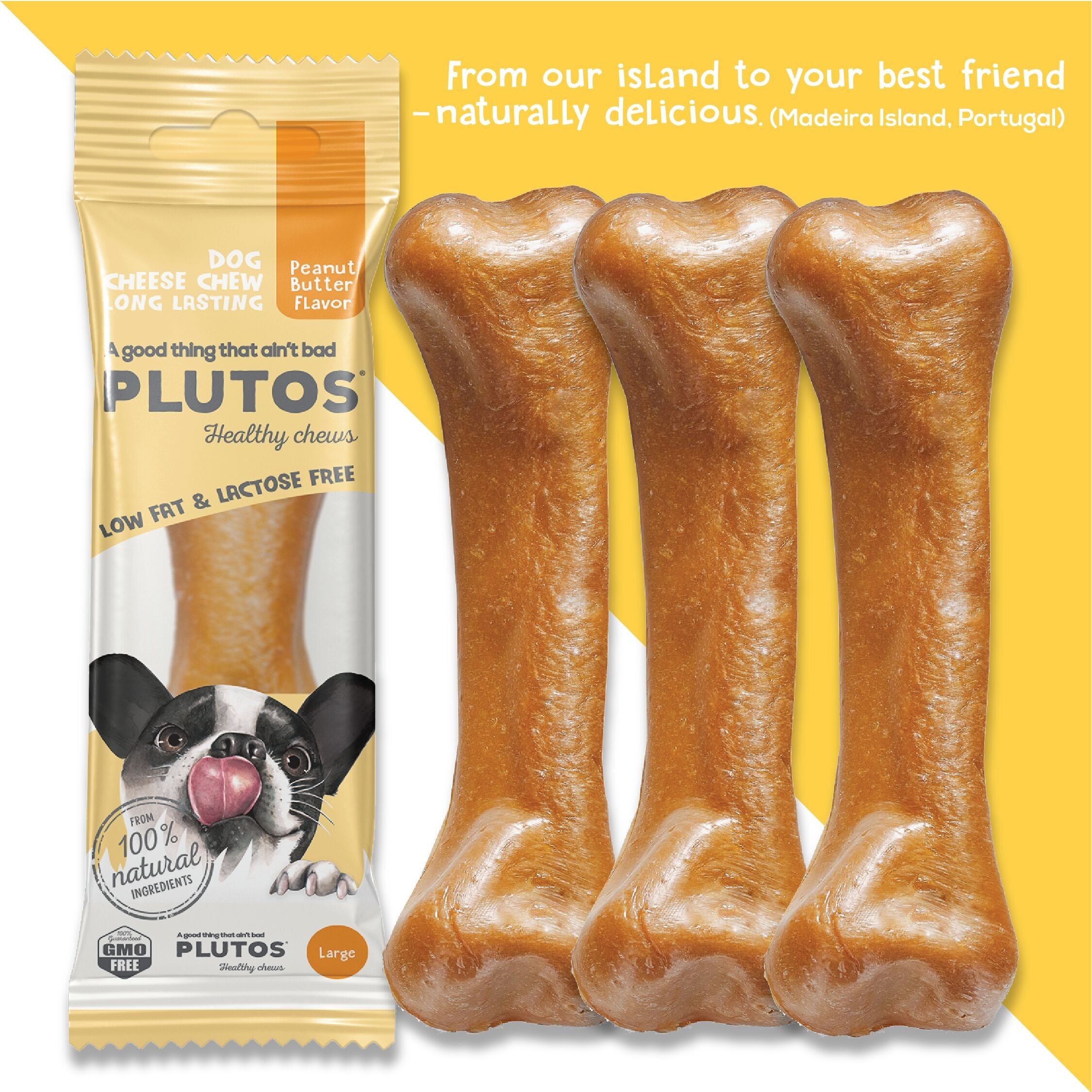 Natürliche Zahnpflege-Kausnacks für Hunde PLUTOS Käse & Erdnussbutter - GROSS