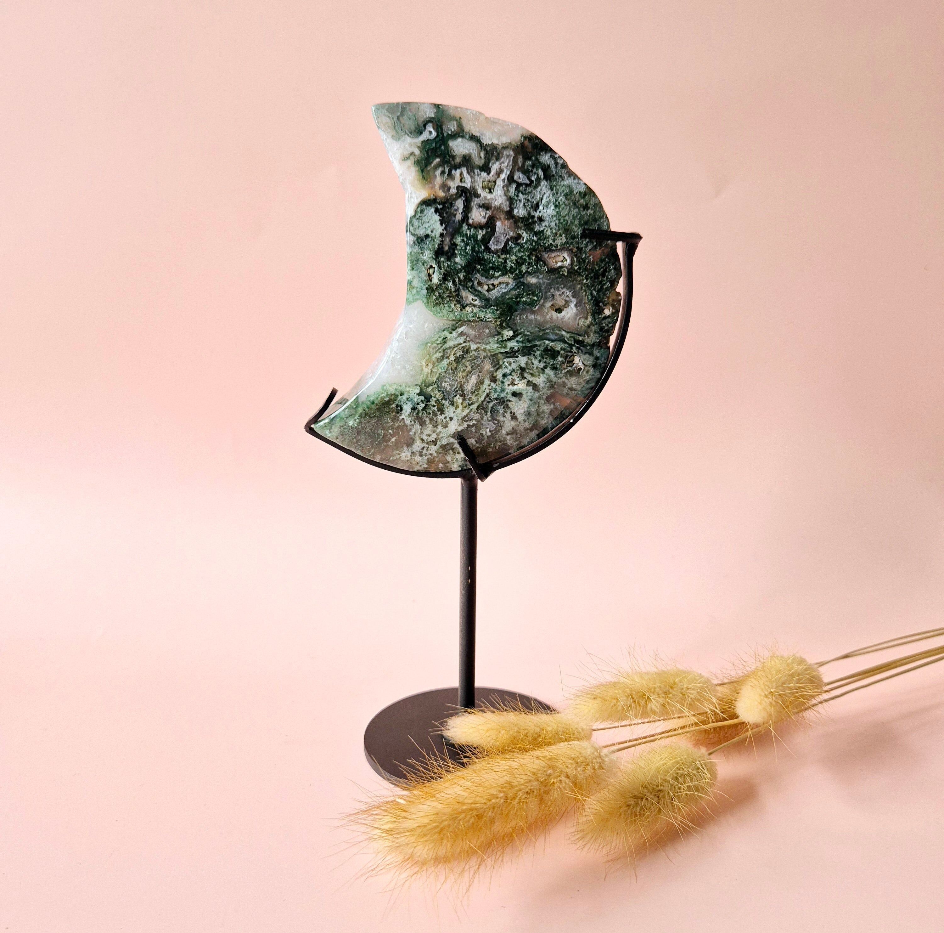 Pietra preziosa Agata muschiosa Luna su agata standard (Druzy e motivi) - #69 10 cm