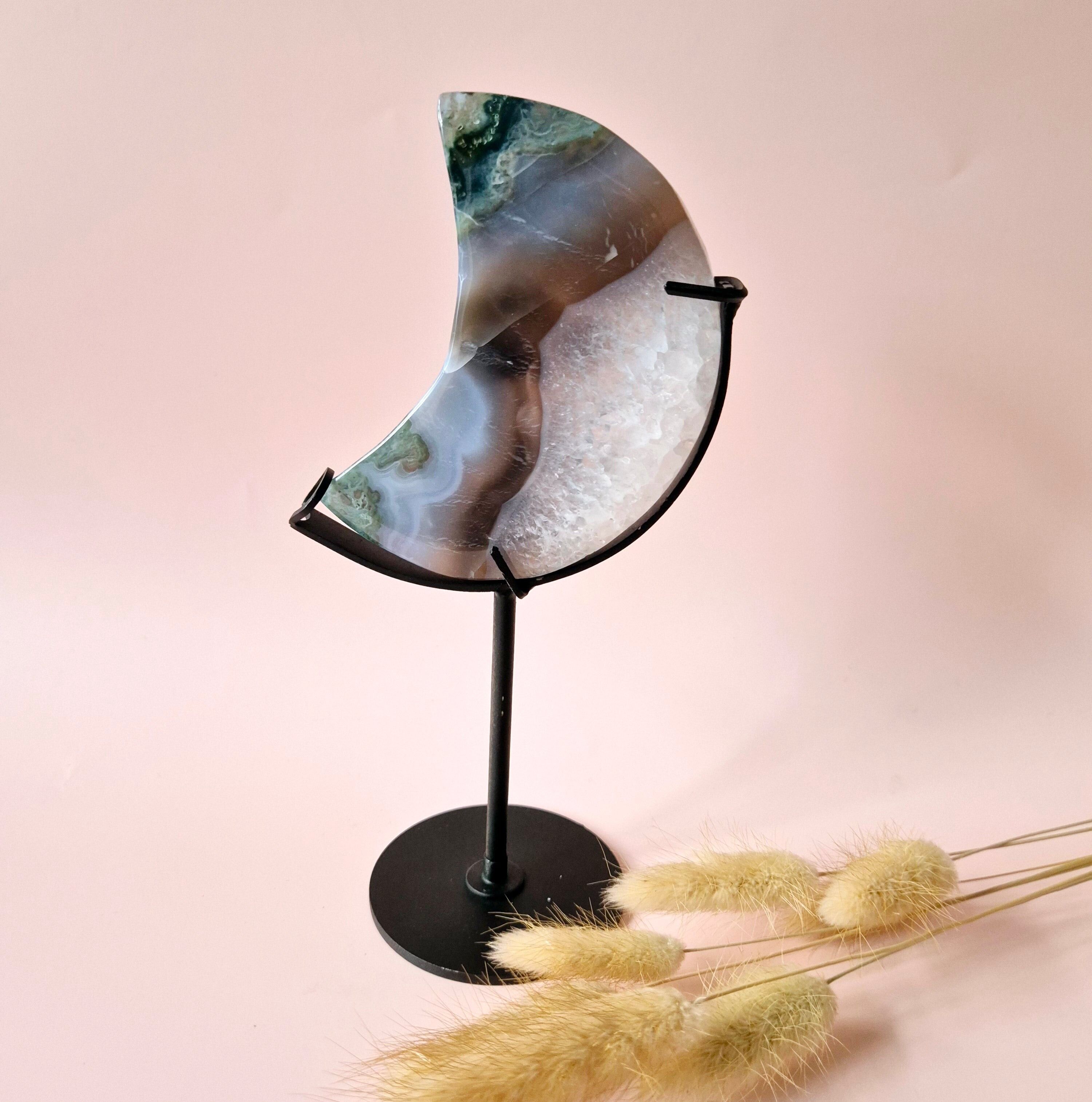 Pietra preziosa Agata muschiosa Luna su agata standard (Druzy e motivi) - #74 10 cm