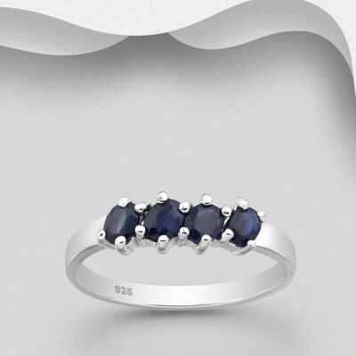 Anello Night, argento sterling, 4 zaffiri blu scuro