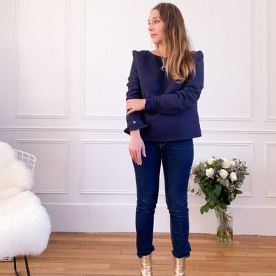 AGATHE blouse in navy tweed