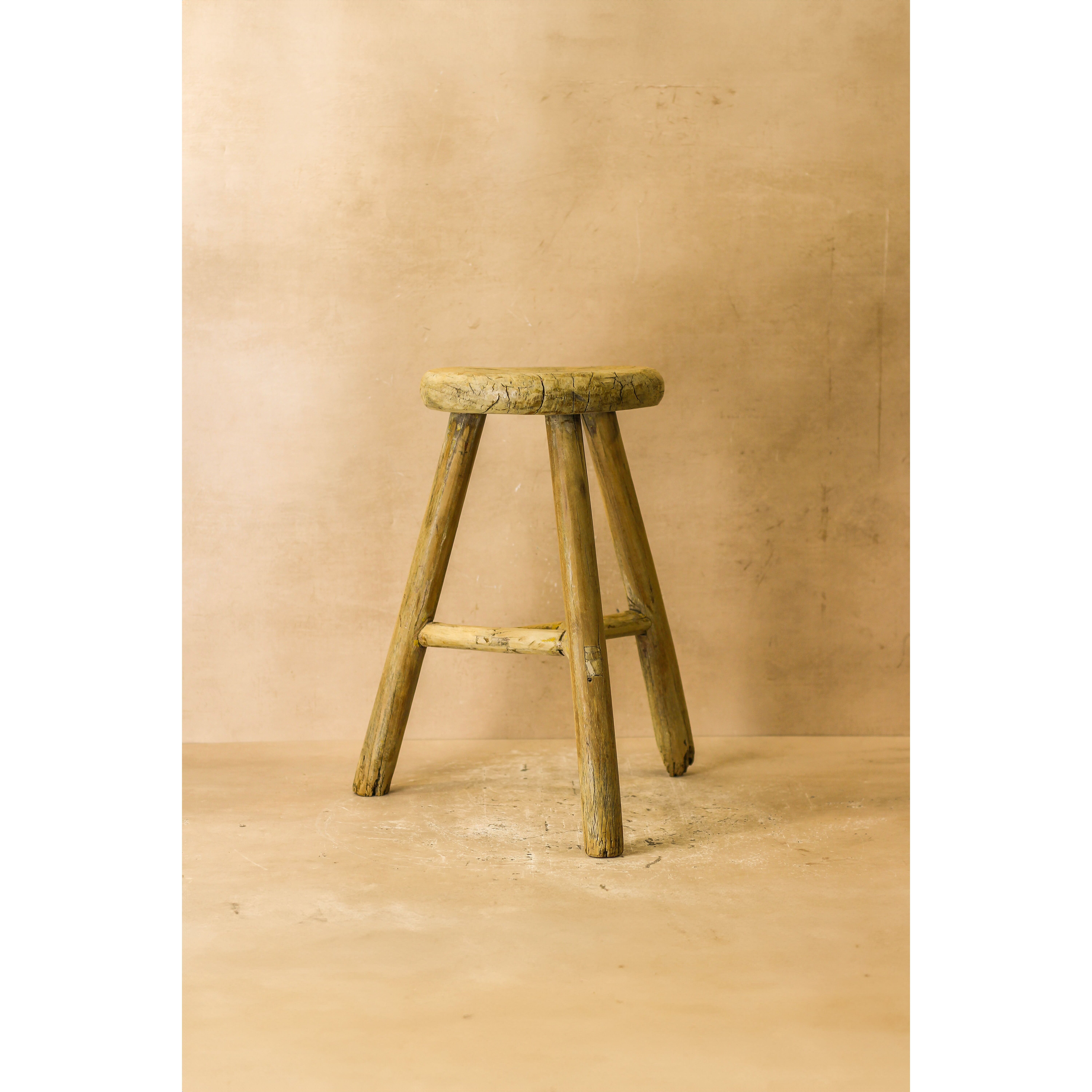 Sgabello rustico in legno di olmo vintage - rotondo - n. 45