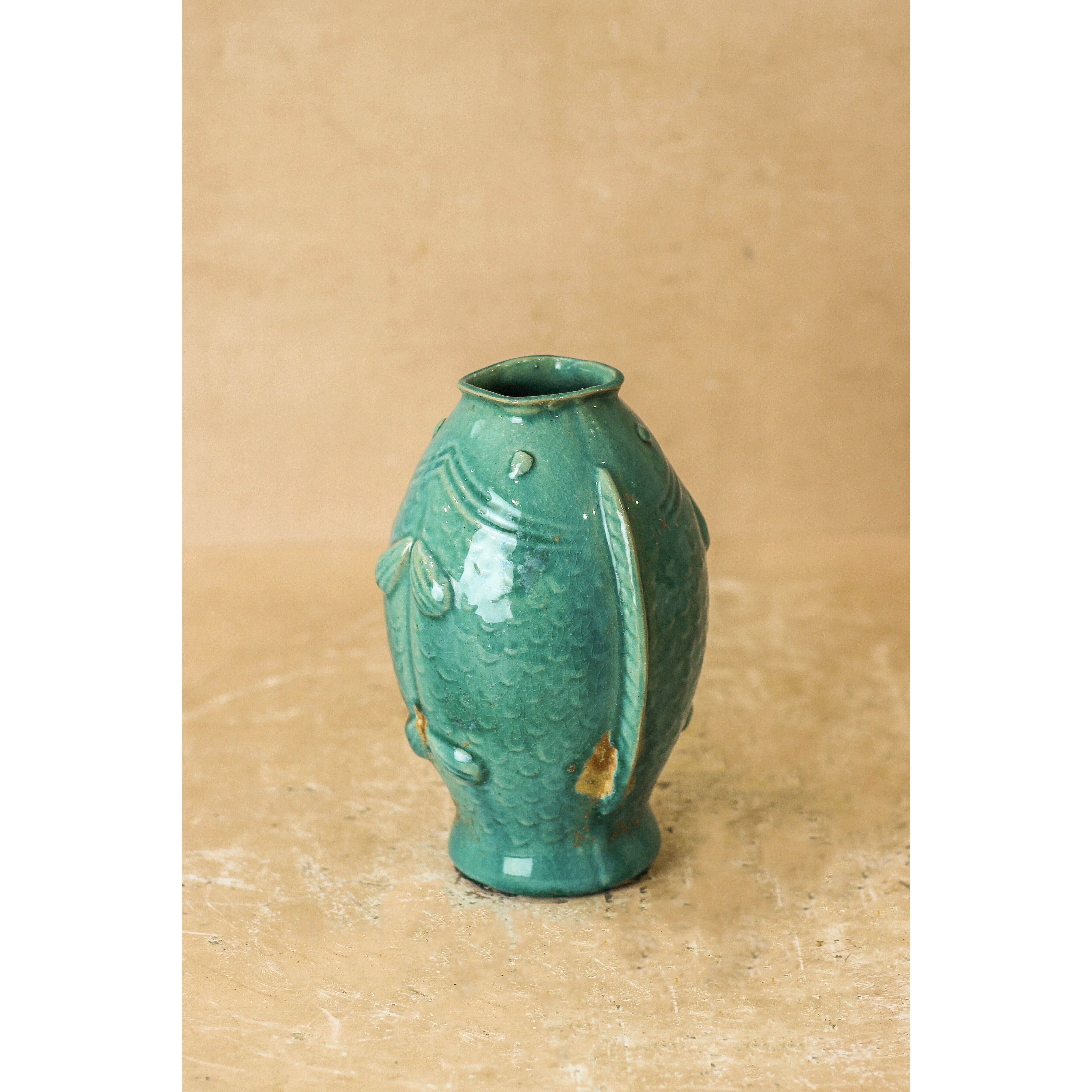 Vaso vintage a forma di due pesci color turchese - n. 1
