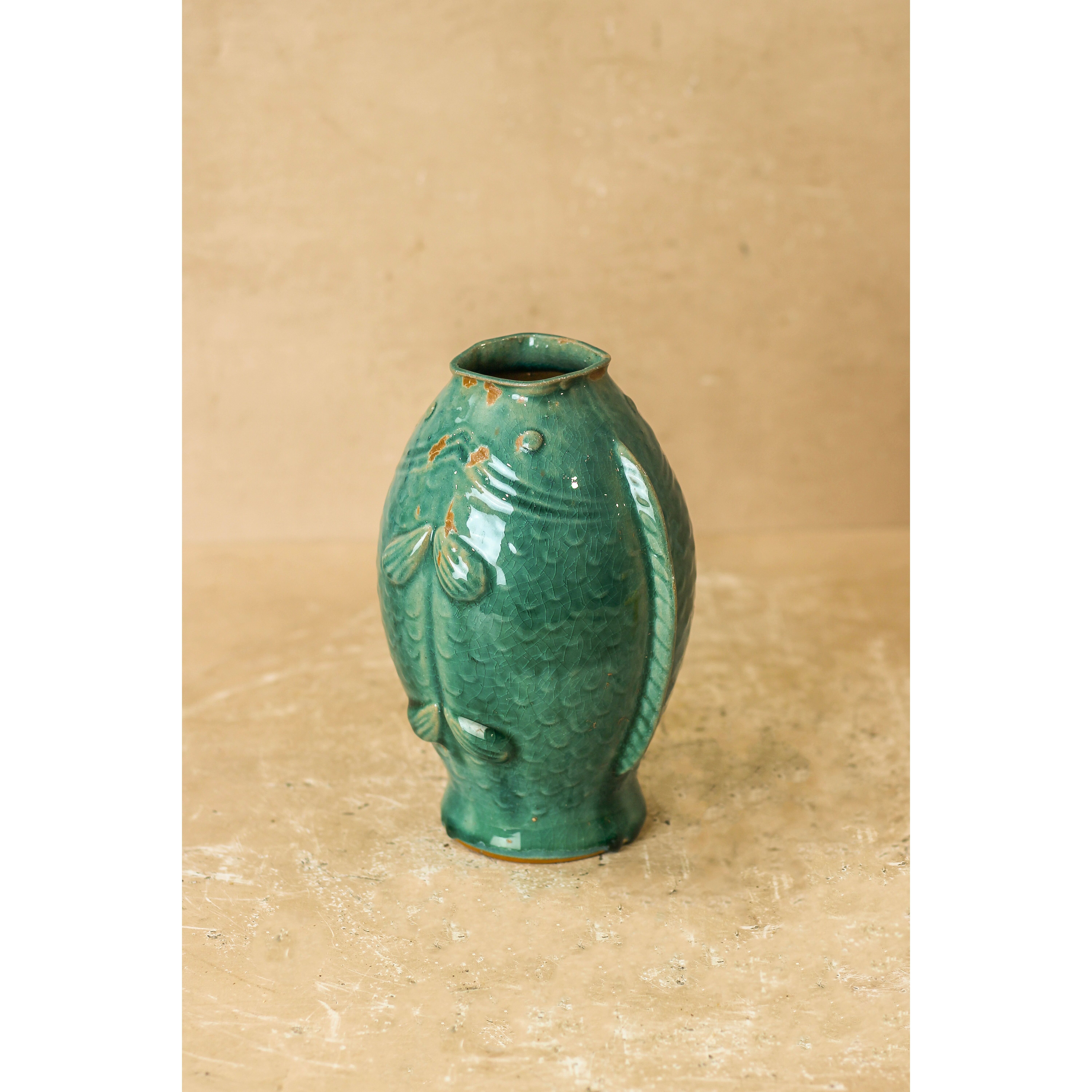 Vaso vintage a forma di due pesci color turchese - n. 2