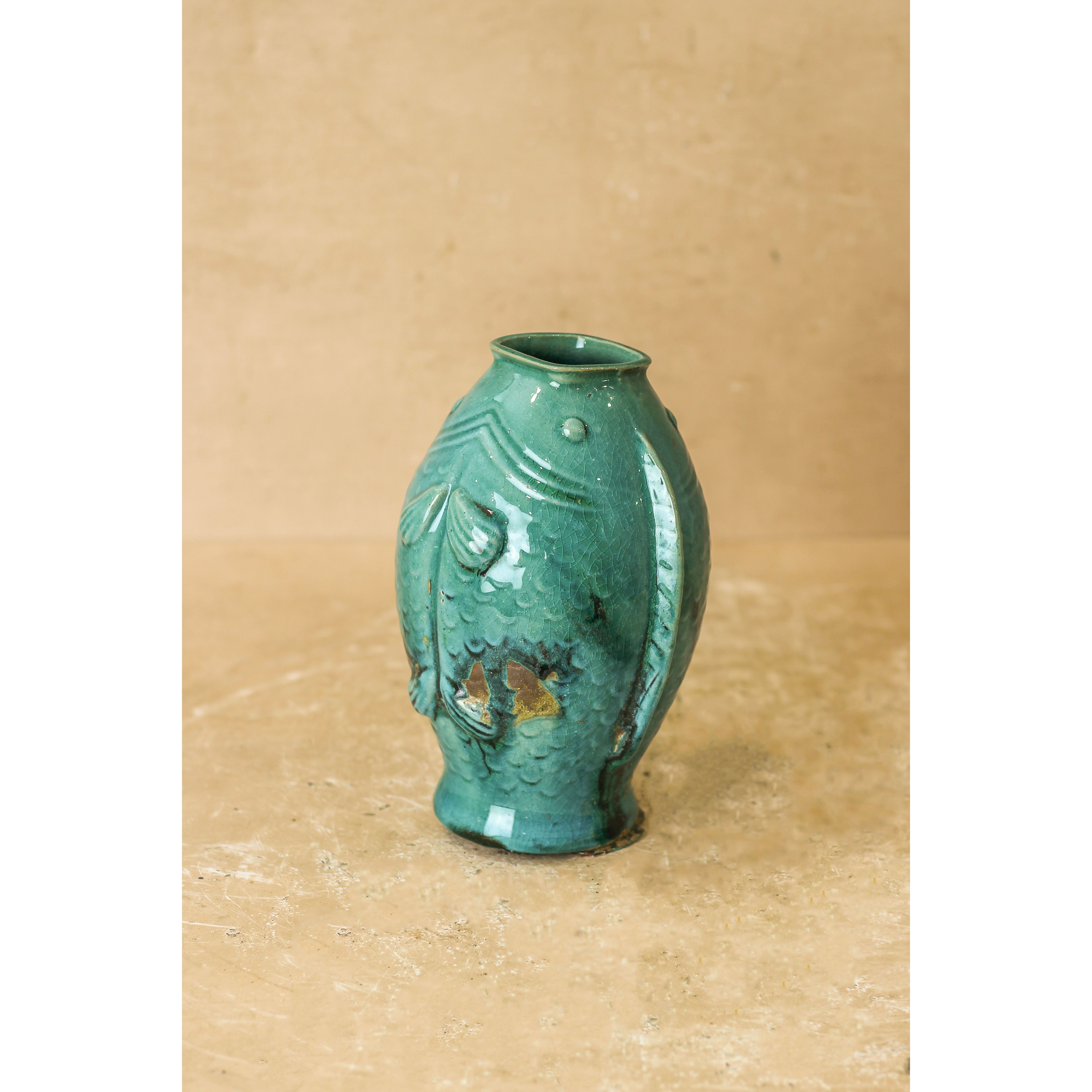 Vaso vintage a forma di due pesci color turchese - n. 3