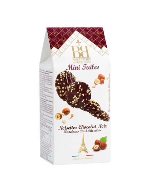 Etui de mini Tuiles aux Noisettes Enrobées de Chocolat de 100g