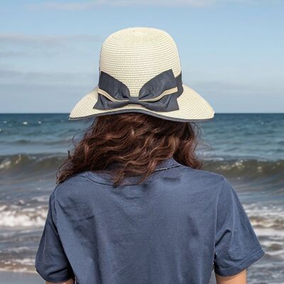 Sombrero plegable con lazo en la parte posterior (57 cm) - Crema natural