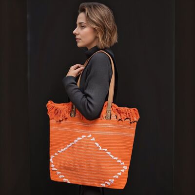 Borsa tote grande con nappe - Arancione