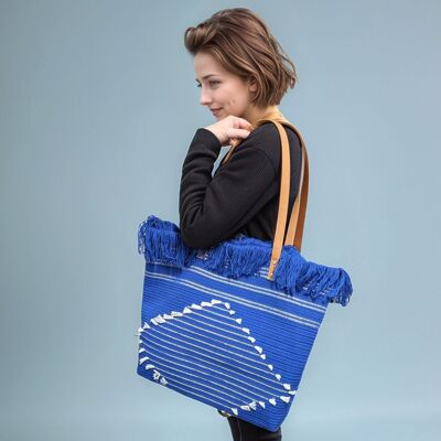 Borsa tote grande con nappe - Blu