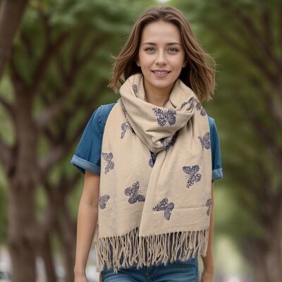 Remo - Sciarpa Pashmina Farfalla Glitterata (70x180cm) - Crema