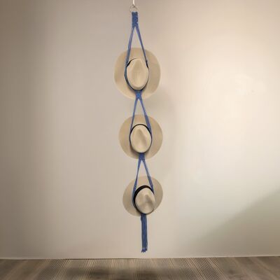 Organizador de sombreros de macramé - Azul claro - 3 sombreros