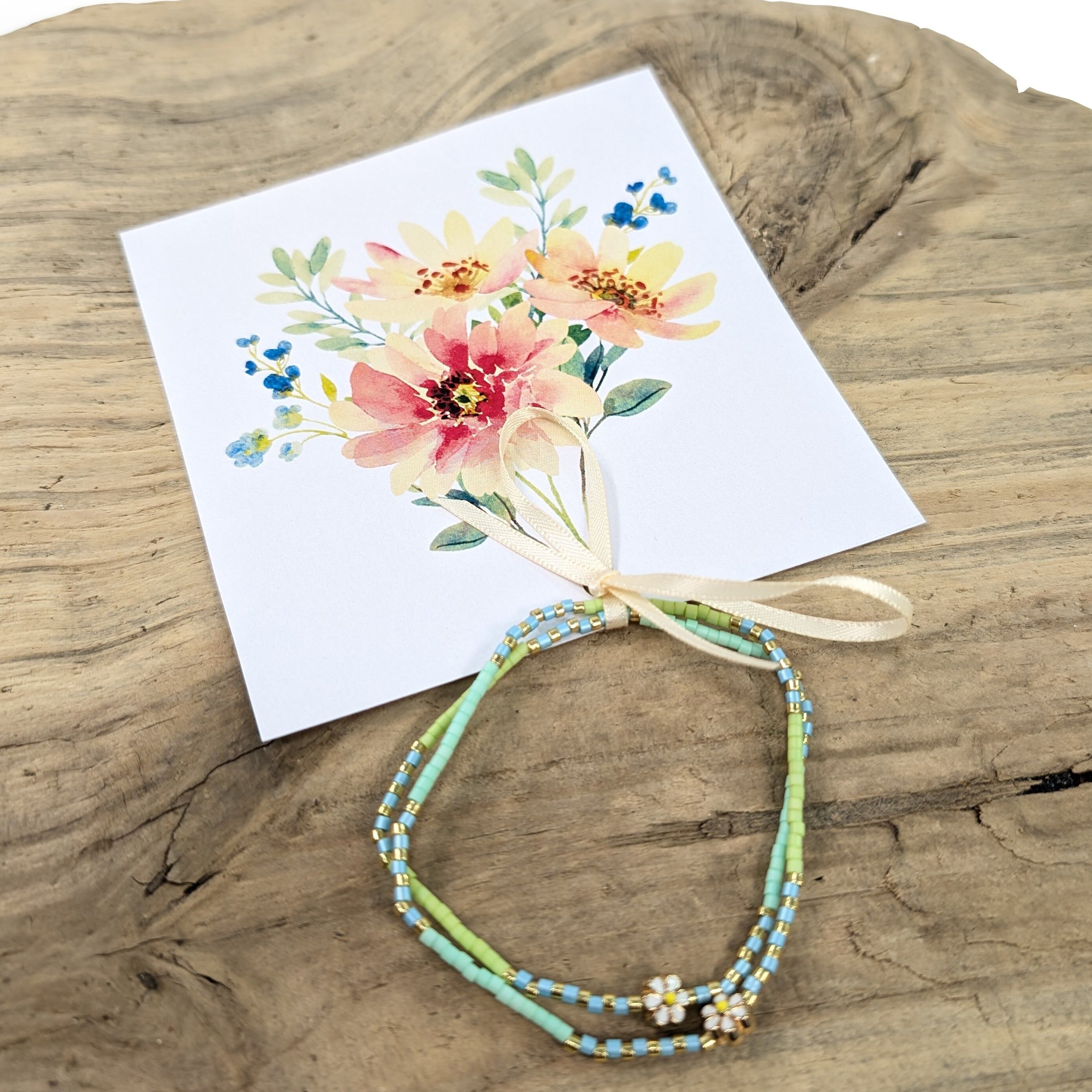 Braccialetto Vintage Flowers Card - Verde