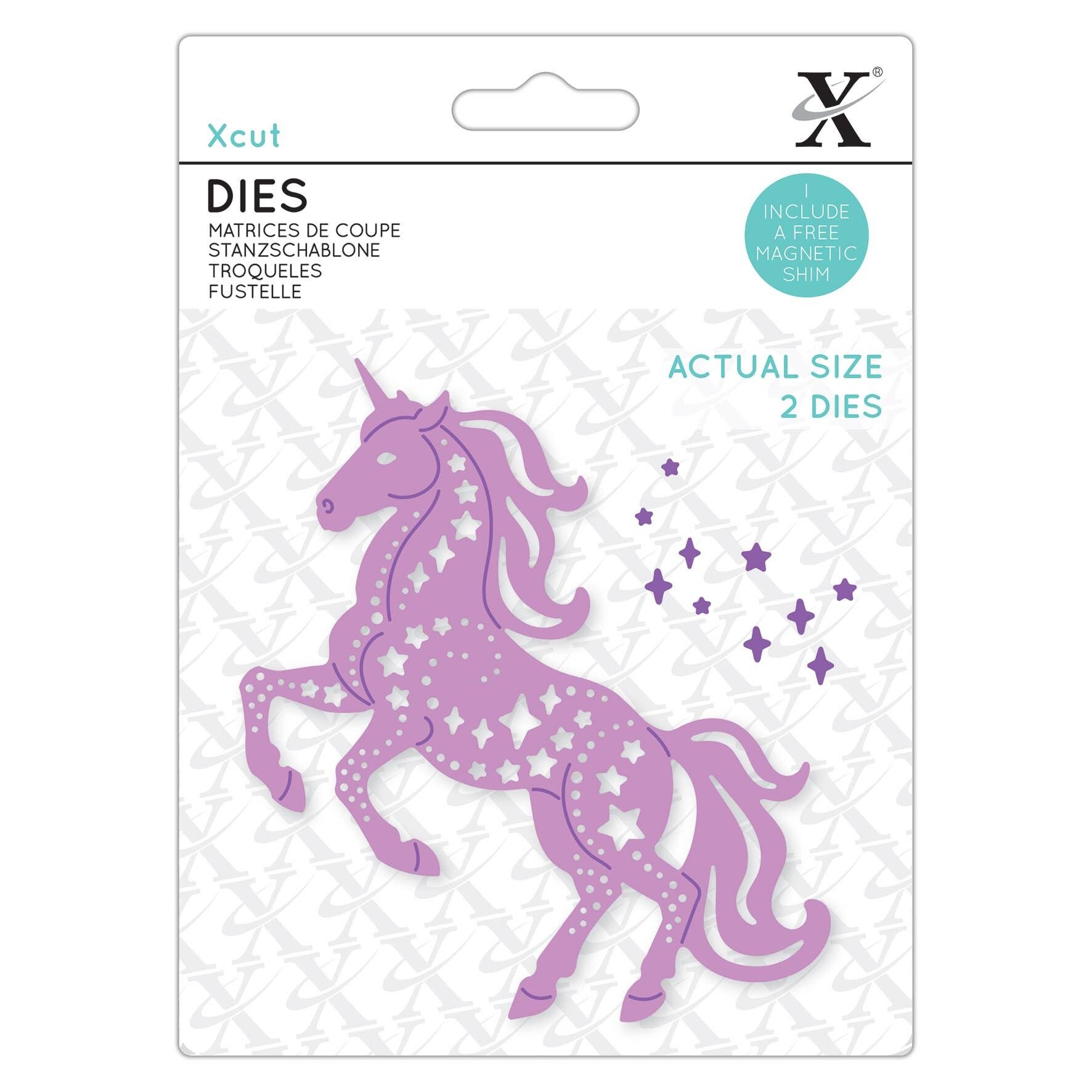 Troqueles Xcut, unicornio estrella, plateados, juego de 2, ideales para usar en tarjetas de cumpleaños y decoraciones de cumpleaños, suministros perfectos para hacer tarjetas para sus juegos de manualidades y máquina troqueladora