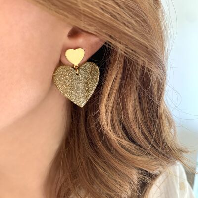 LARA gold glitter heart earrings