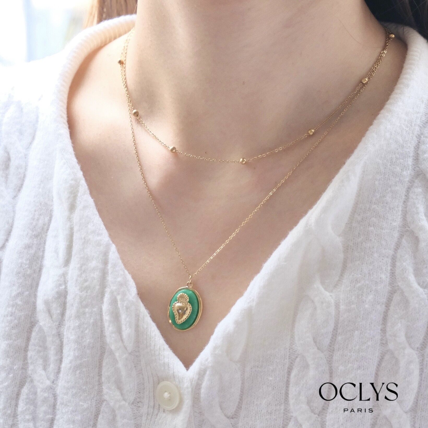 Collana Ivone a doppia catena dorata con cuore in acciaio inossidabile