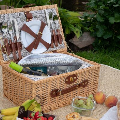 Panier de pique-nique en osier de luxe en mosaïque naturelle pour 4 personnes