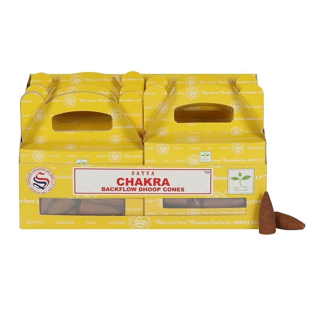 Set di 6 pacchetti di coni Chakra Backflow Dhoop di Satya