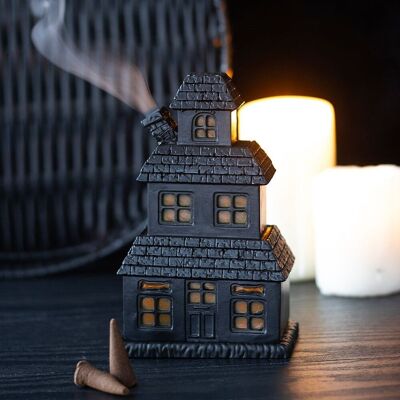 Porta incienso en forma de cono con forma de casa encantada de color negro