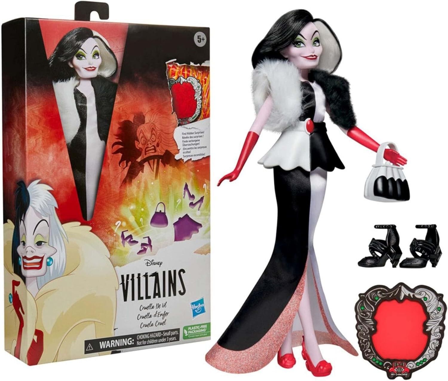 HASBRO - Cattivi Disney, bambola alla moda Crudelia D'enfer, accessori e vestito rimovibile, giocattolo della principessa Disney, da 5 anni