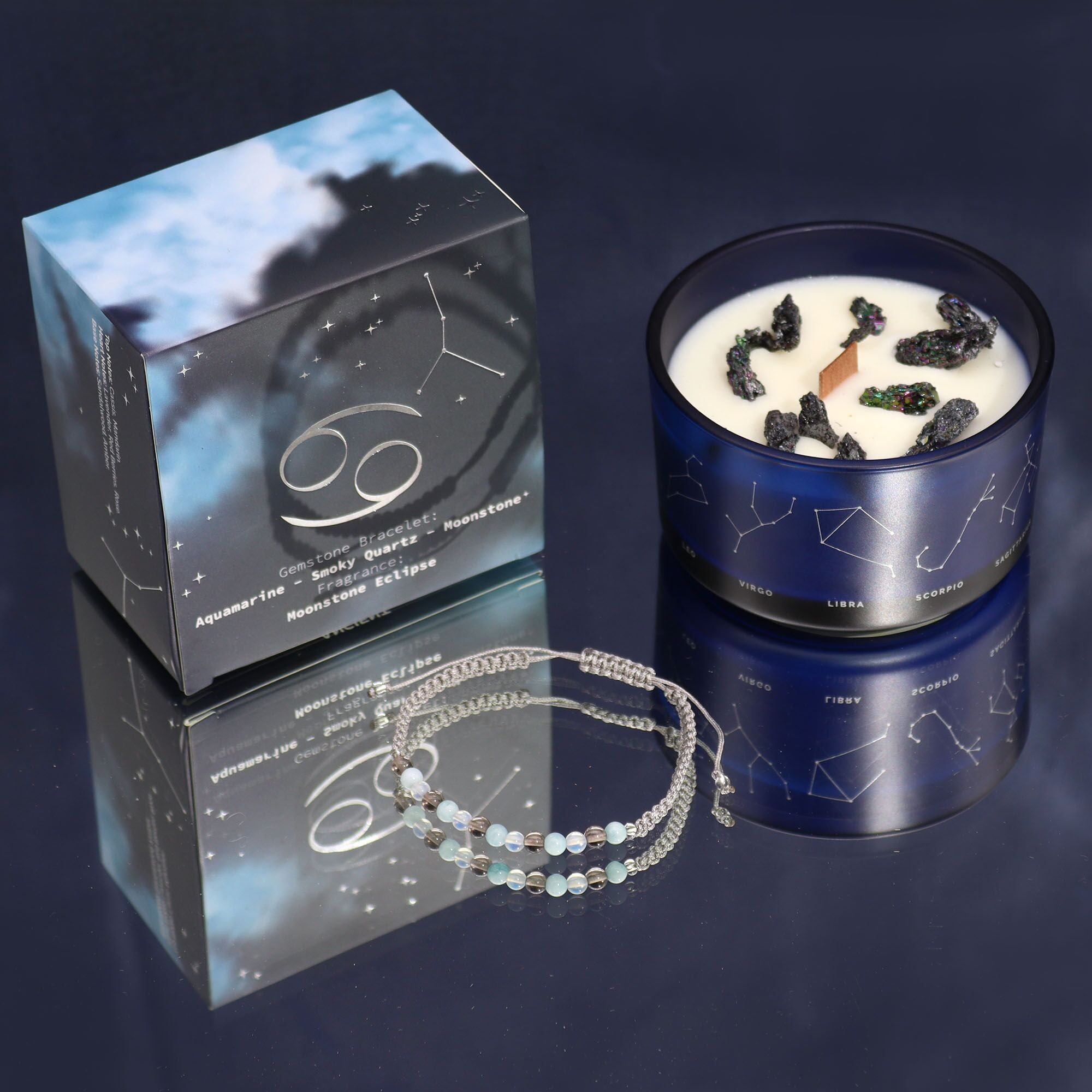 Sternzeichenkerze mit Steinarmband – Krebs