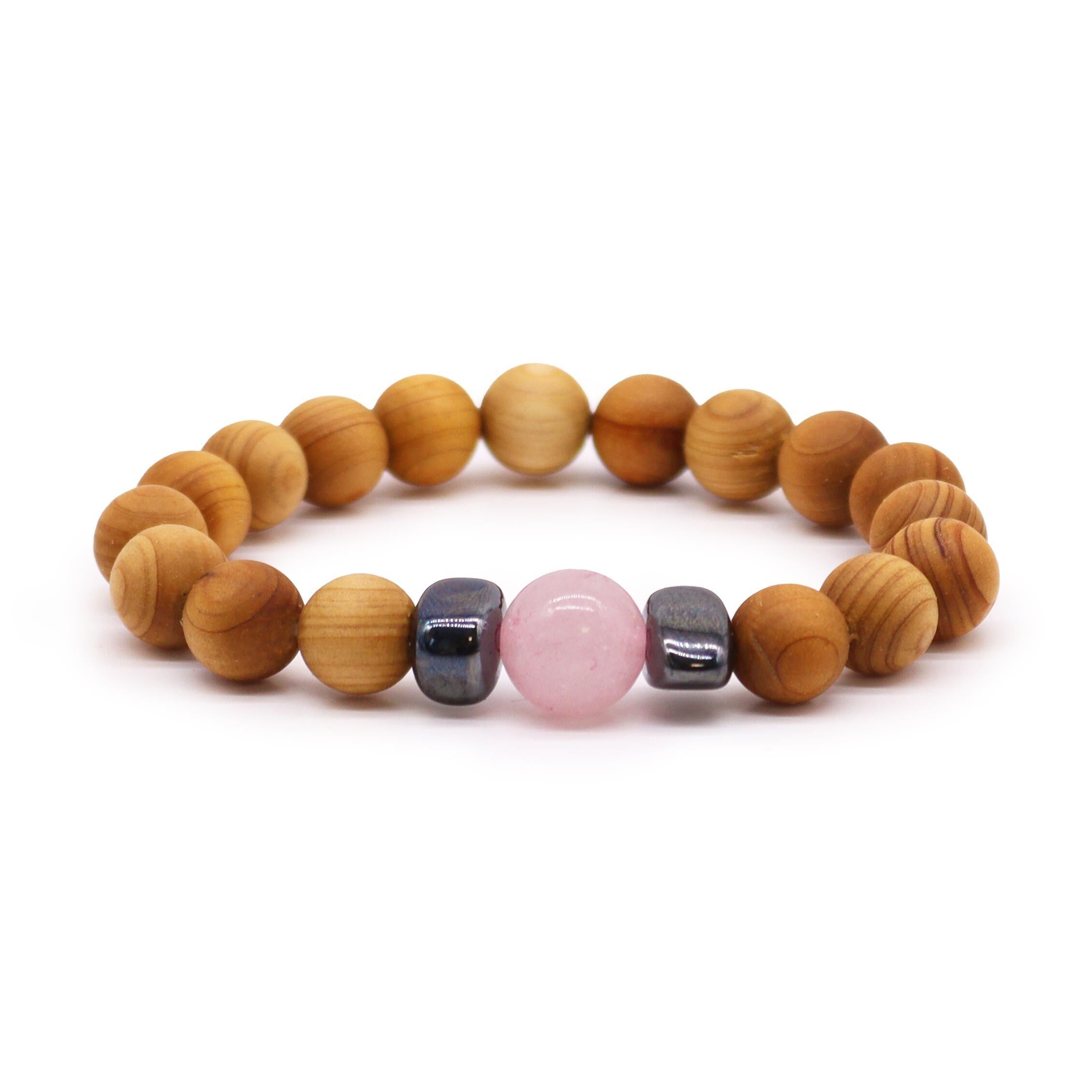Bracciale in cedro - Chakra del cuore - Quarzo rosa
