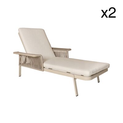 LOT DE DEUX CHAISES LONGUES EN ALUMINIUM COULEUR SABLE AVEC COUSSIN 200X100X54.5CM FIGARI