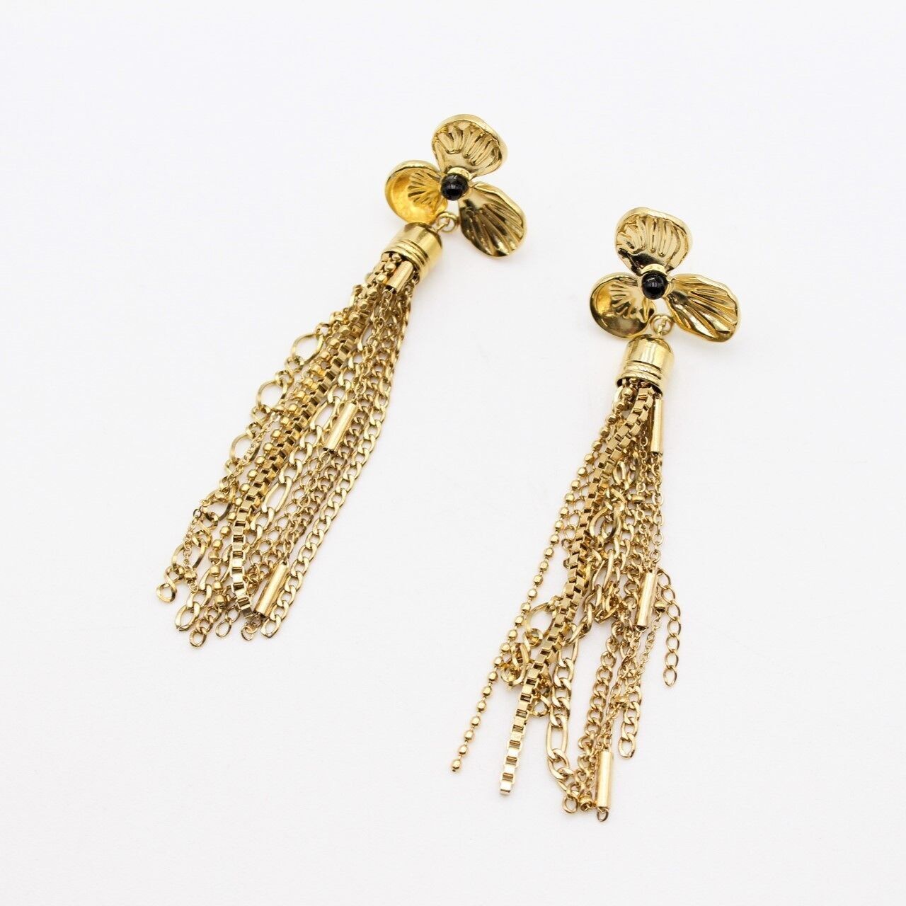 Stahlohrring - Blumen- und Kettenquasten