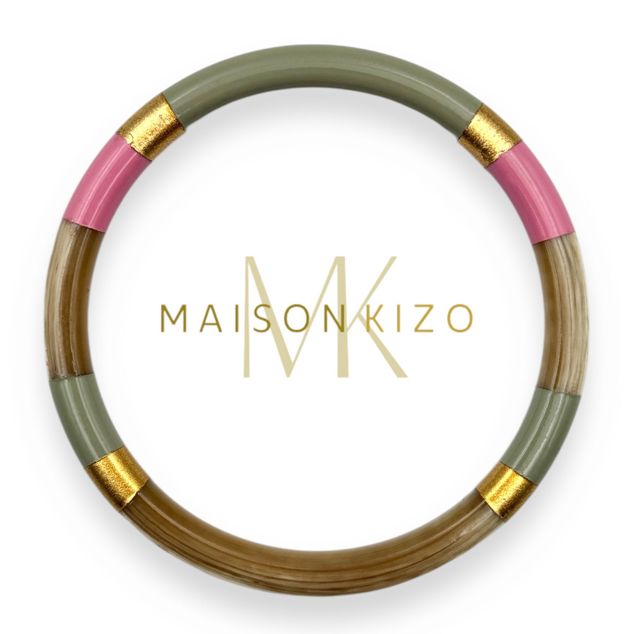 Bracciale in corno di bufalo multicolore Cachi e rosa C25