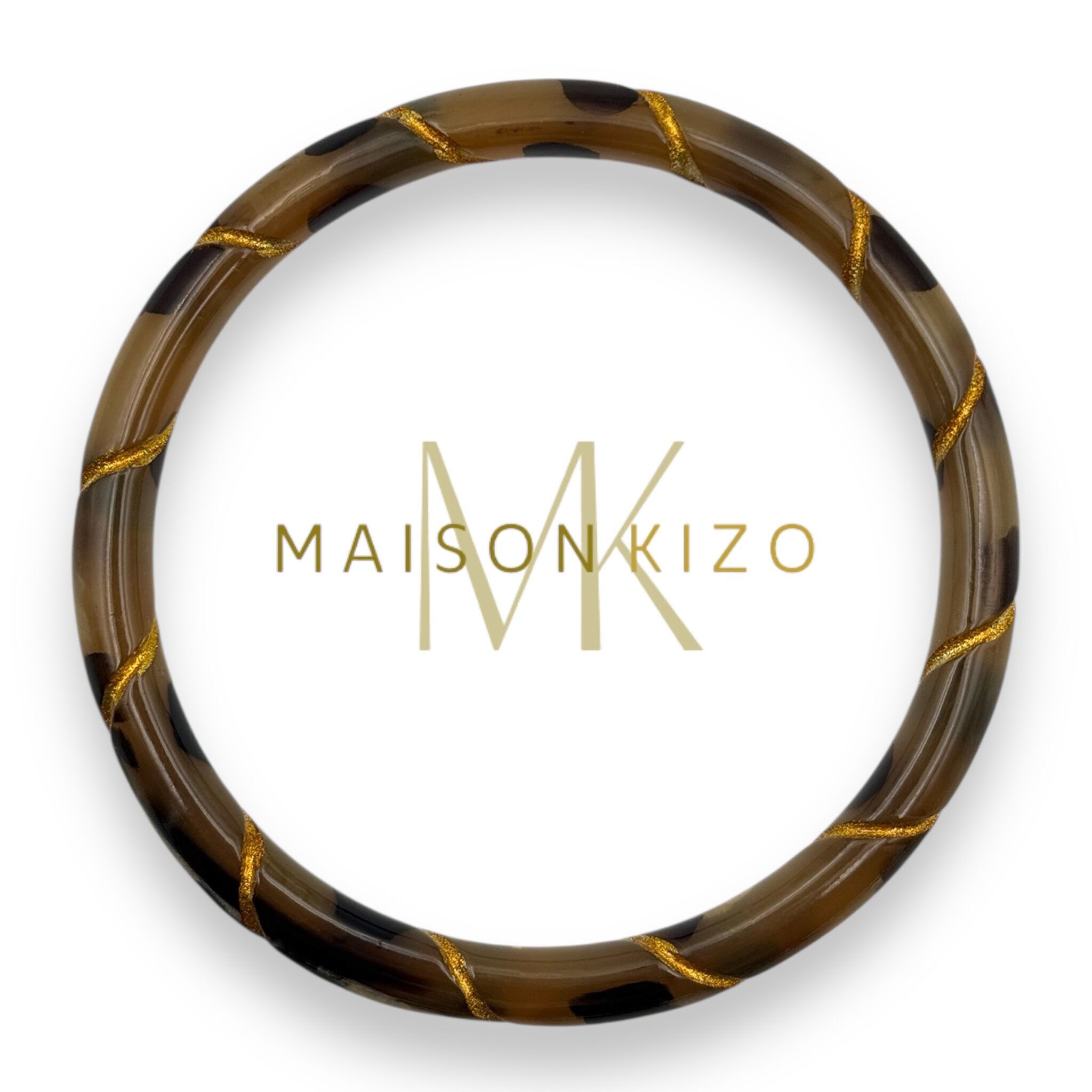 Bracciale in corno di bufalo intrecciato leopardo e oro C32