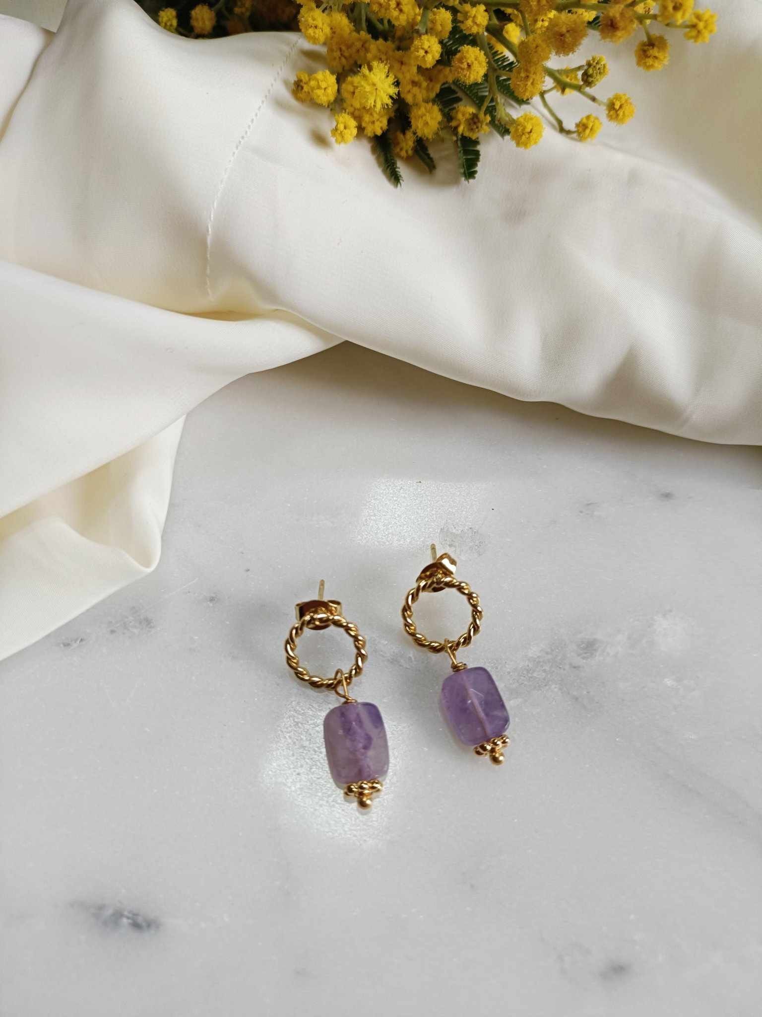 Pendientes de acero y amatista - Artie violeta