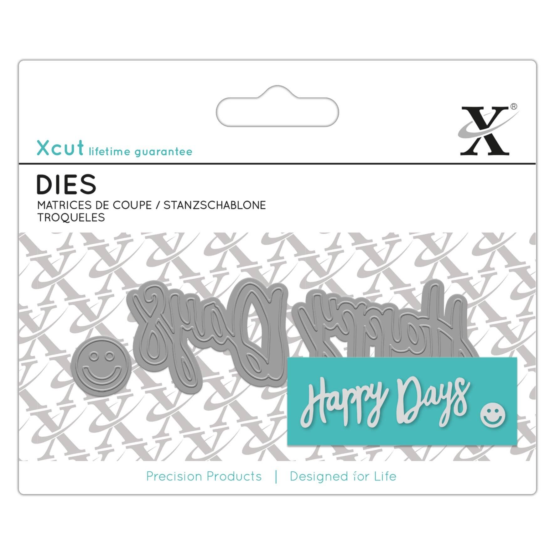 Matrice de découpe Xcut Mini Sentiment, Happy Days, Argent, Lot de 3, Idéal pour une utilisation sur une carte d'anniversaire et une décoration d'anniversaire, Fournitures de fabrication de cartes parfaites pour vos ensembles d'artisanat et votre machine de découpe