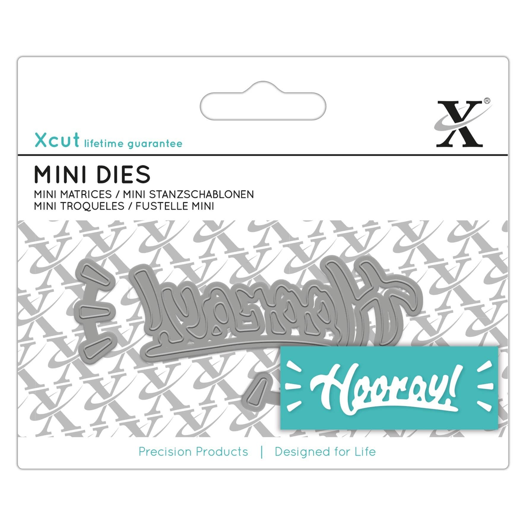 Matrice de découpe Xcut Mini Sentiment, Hourra !, Argent, Lot de 3, Idéal pour une utilisation sur une carte d'anniversaire et une décoration d'anniversaire, Fournitures de fabrication de cartes parfaites pour vos ensembles d'artisanat et votre machine de découpe