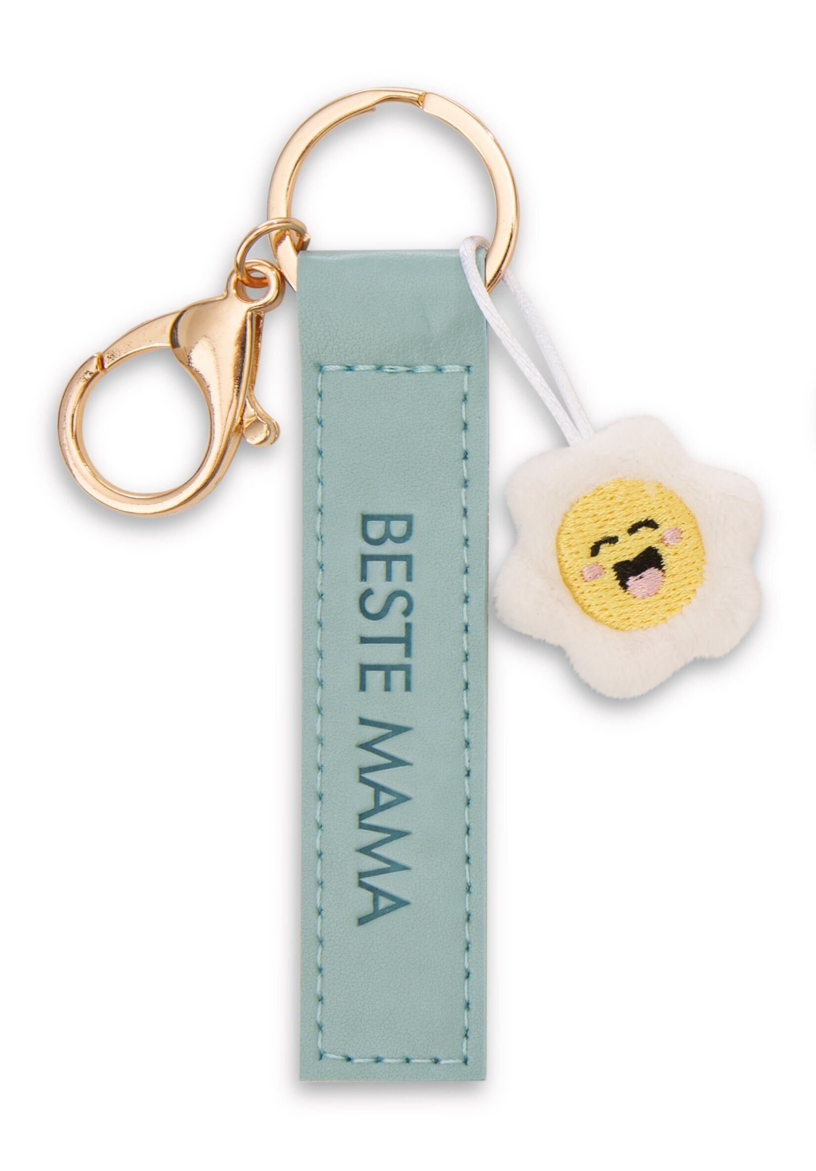 Portachiavi "Best Mom" ​​cinturino in ecopelle turchese 10 cm l. Fiore sulla carta di intestazione