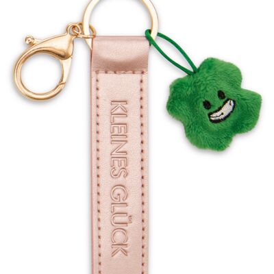 Portachiavi "Little Happiness" cinturino in ecopelle oro rosa 10 cm l. Foglia di trifoglio sulla carta di intestazione