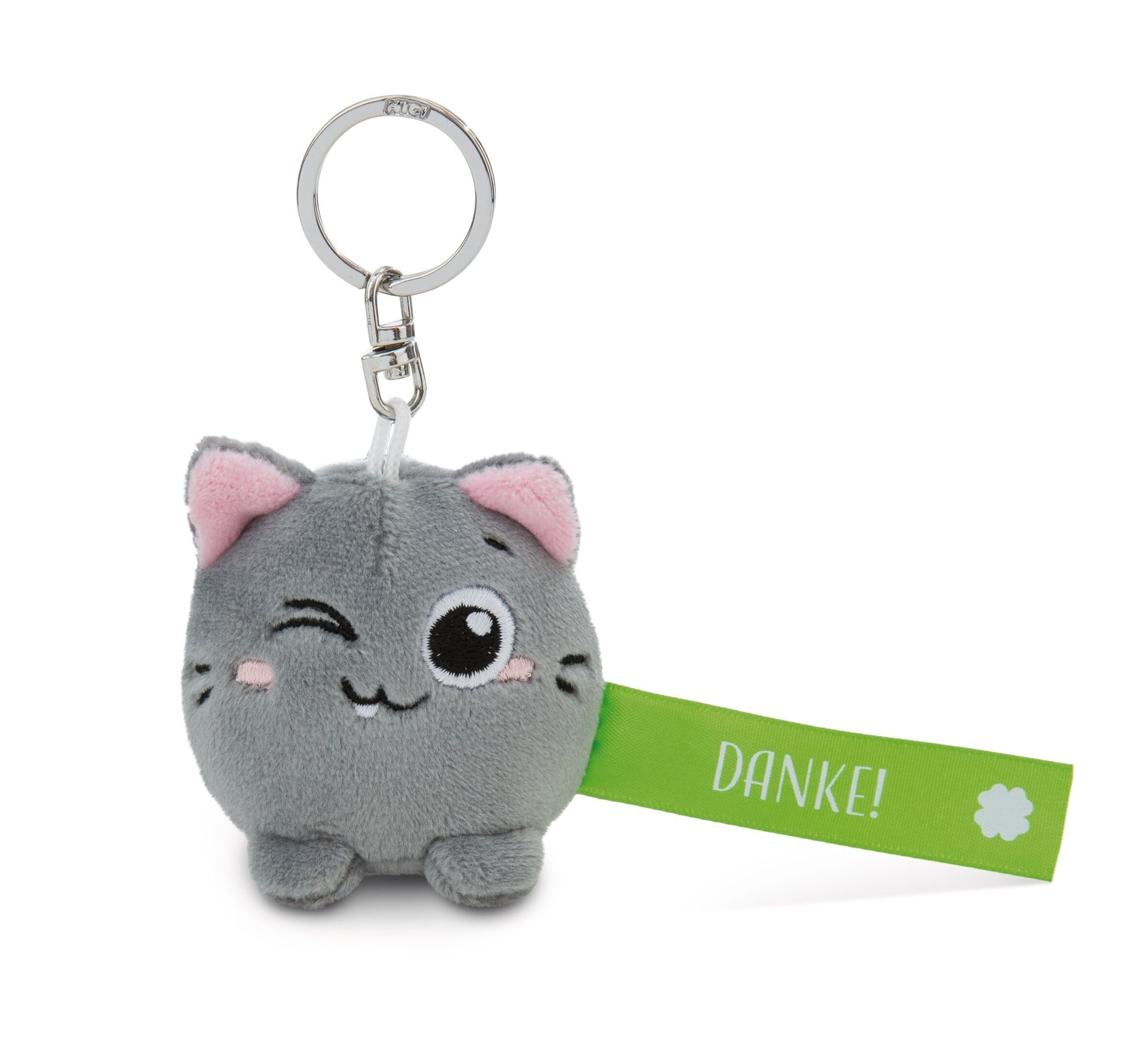 Portachiavi gatto "Grazie!"verde 5 cm sulla carta di intestazione