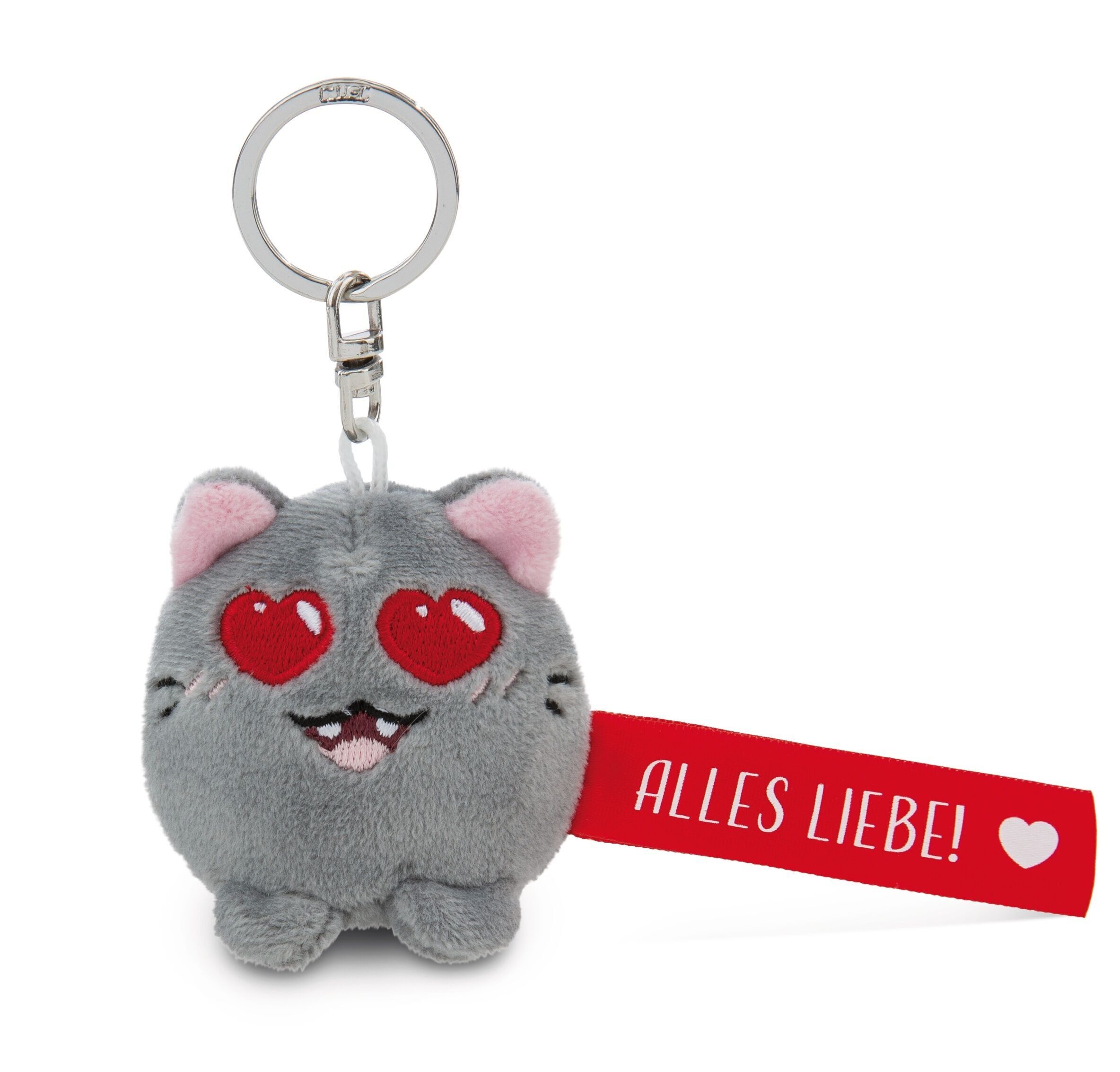 Schlüsselanhänger Katze "Alles Liebe!" rot 5cm an Header Karte