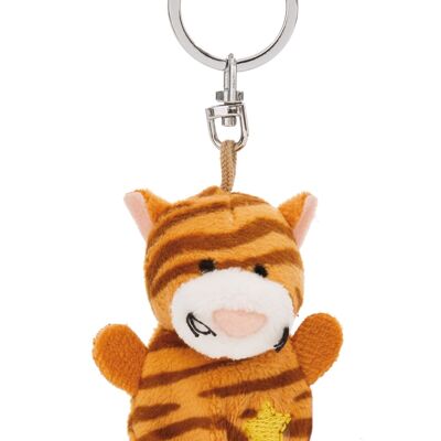 Llavero gato rayas marrones con estrella 5cm en tarjeta cabecera