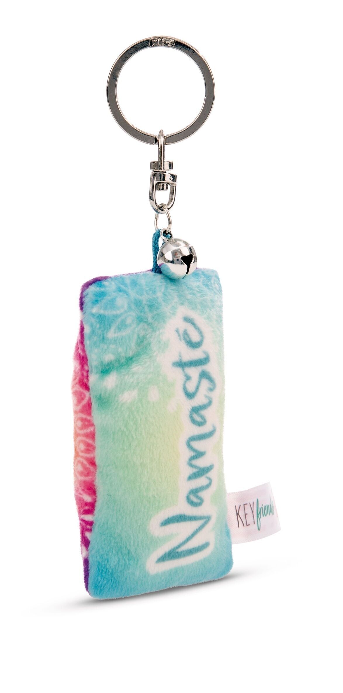 Key ring mini plush pillow "Namasté" 8cm withbell on header card