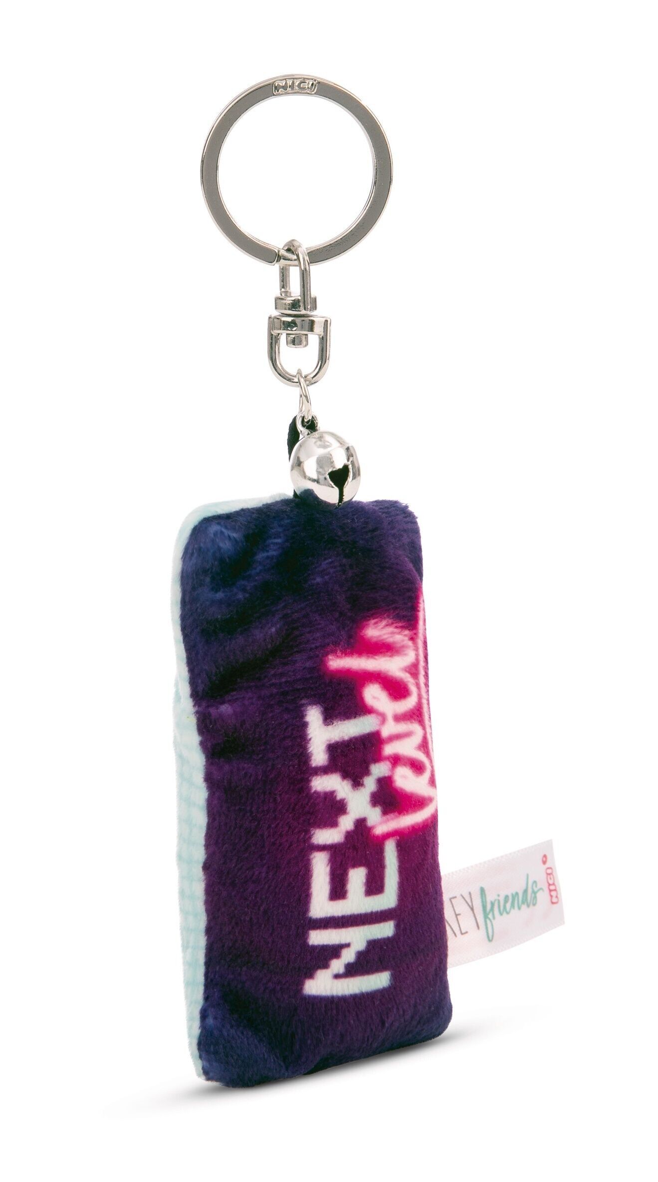 Key ring mini plush pillow "Next Level" 8cm withbell on header card