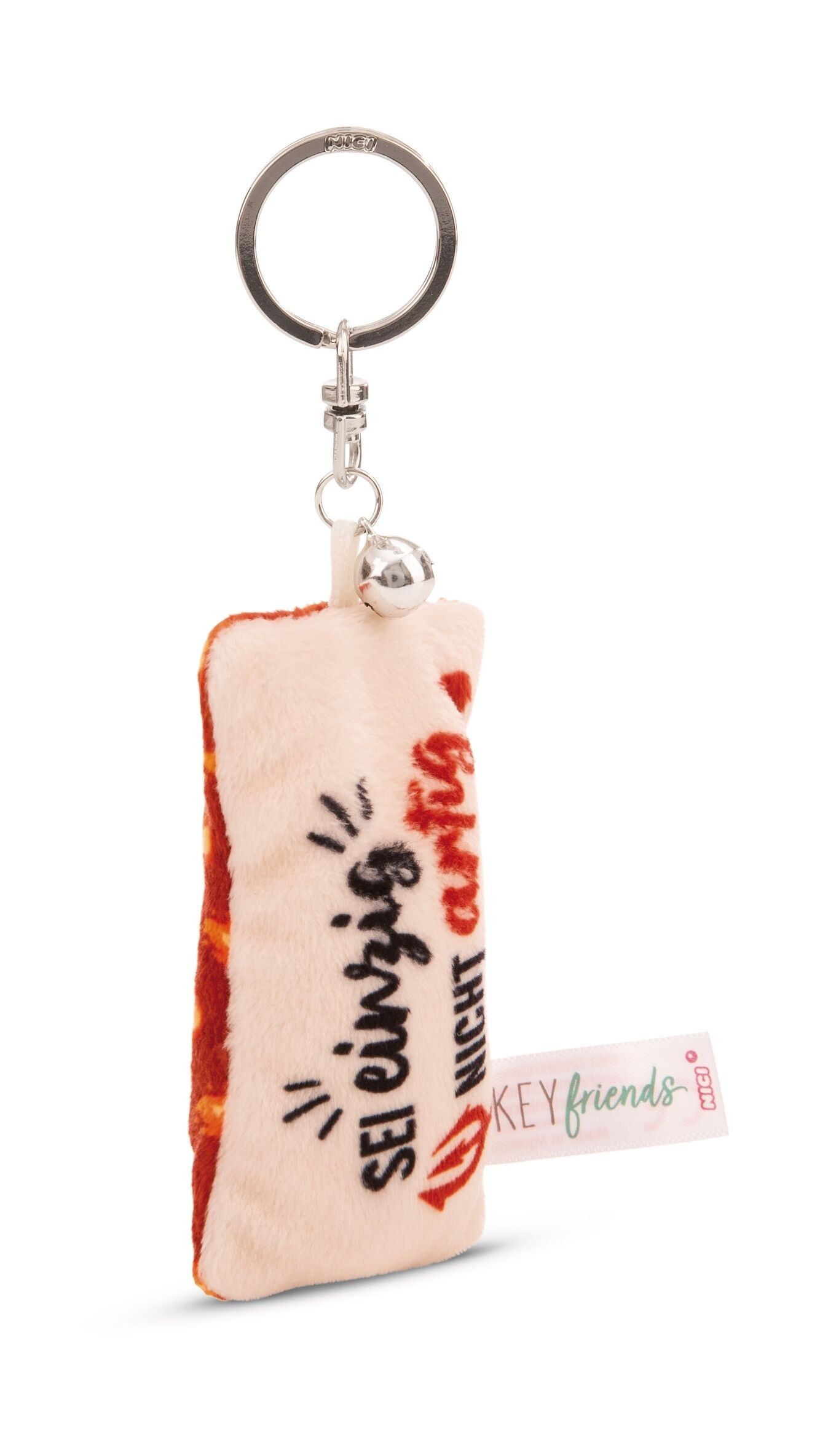 Key ring mini plush pillow "Don't be so good" 8 cm withbell on header card
