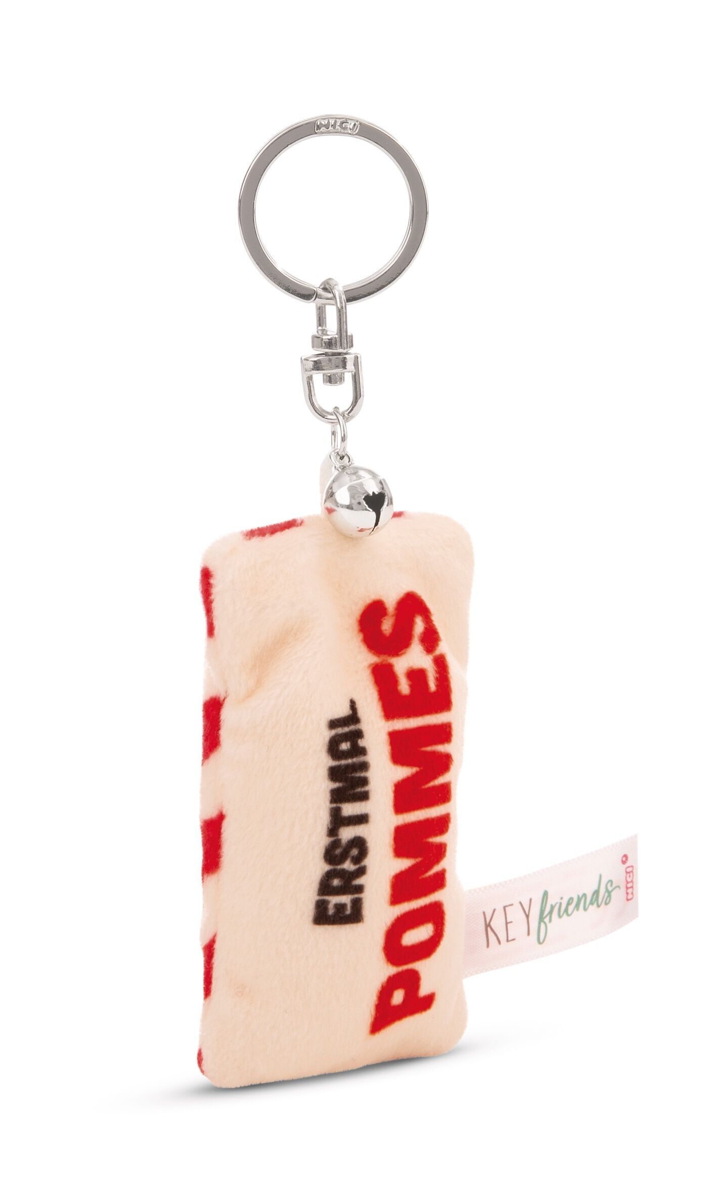 Key ring mini plush pillow "First fries" 8cm withbell on header card