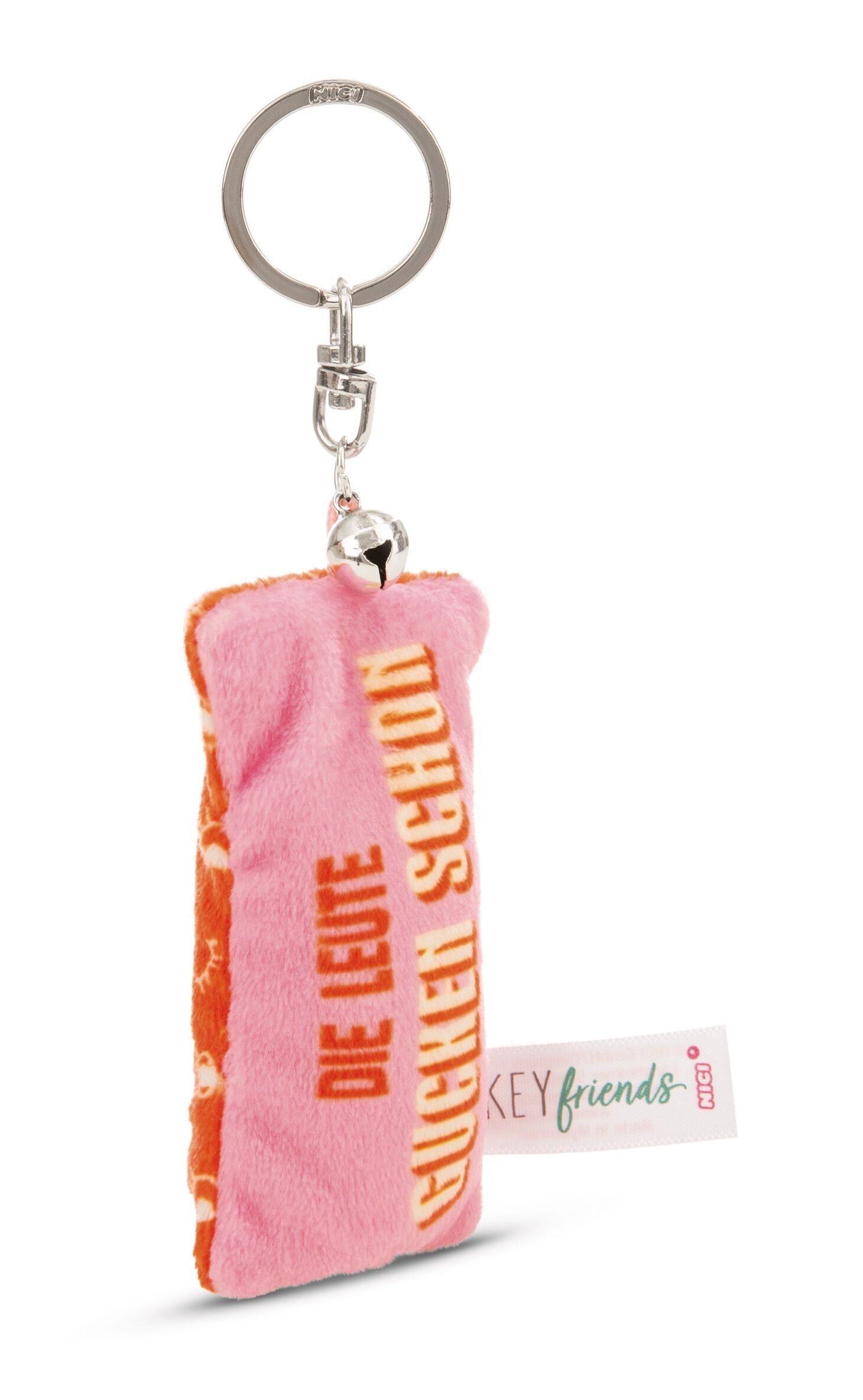 Key ring mini plush cushion "People are already watching" 8 cm withbell on header card