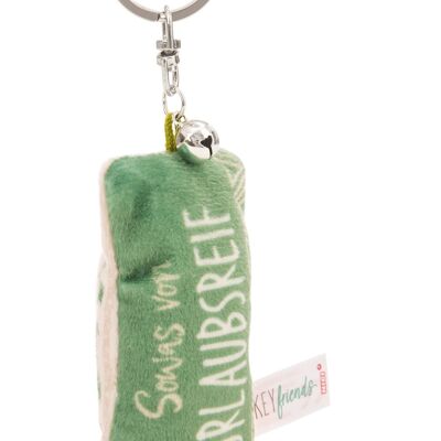 Porte-clés mini oreiller en peluche "Alors quelque chose de prêt pour les vacances" 8 cm l. Cloche sur la carte d'en-tête