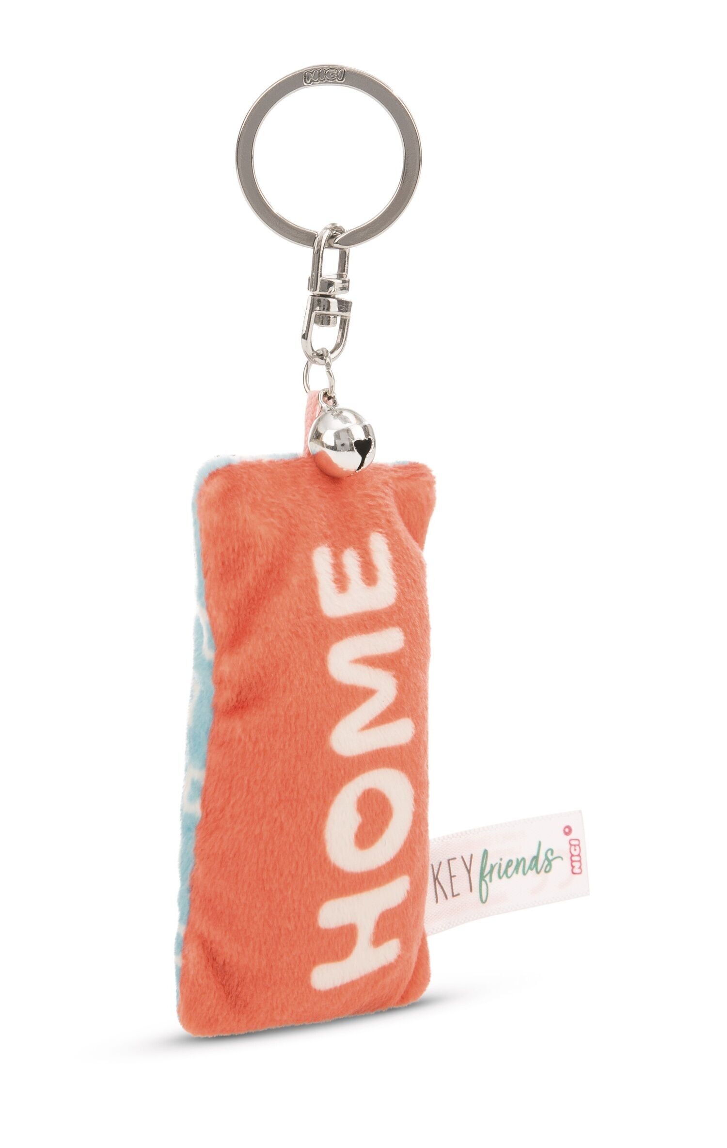 Key ring mini plush pillow "Home" 8cm withbell on header card